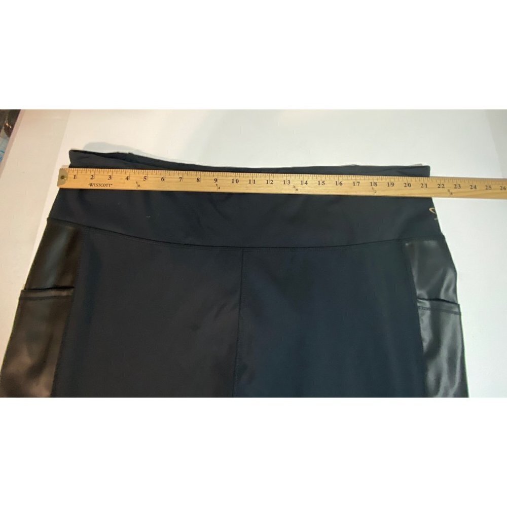 Laila Ali Black Athletic Leggings with Faux Leather Leg Trim & Pockets Womens 3X - Picture 7 of 11